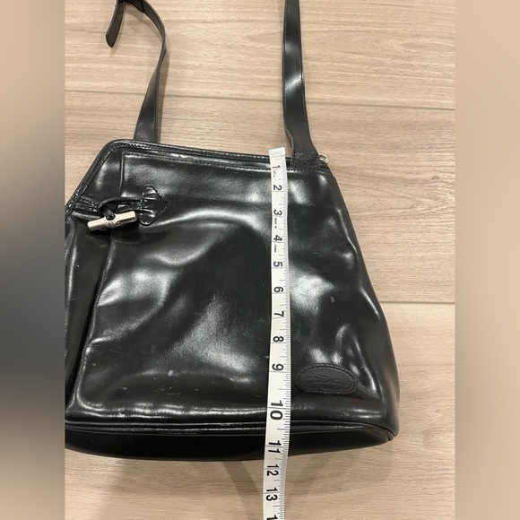 Vintage Longchamp Roseau Black Leather Shoulder Bag Bamboo Toggle Purse - Picture 5 of 11